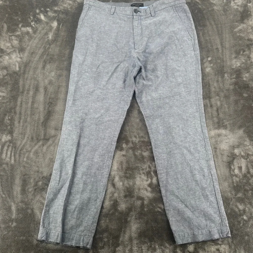 Banana Republic Aiden Chino Mens 34x30 Blue LINEN Cotton Blend Slim Fit Pants